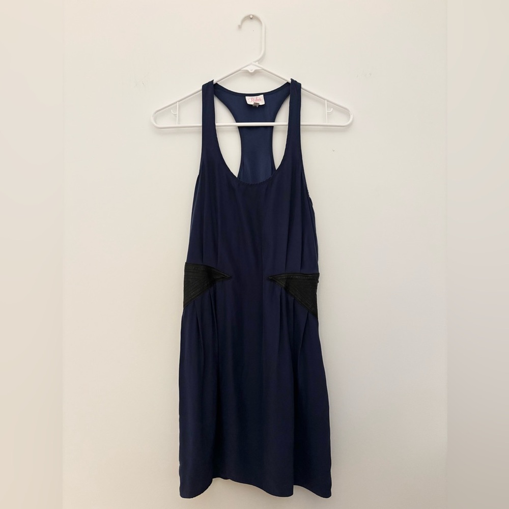 Parker Blue with Black Leather Detail Dress